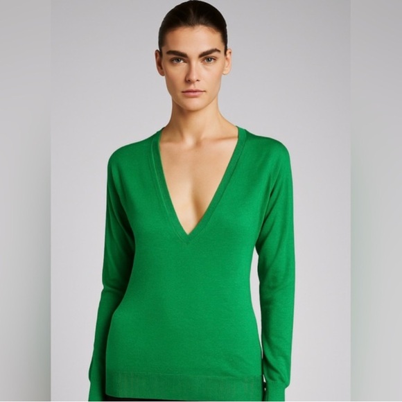 Prada Sweaters - Prada Green 100% Wool V-neck Sweater Size 8 Lightweight Classic Quiet Luxury